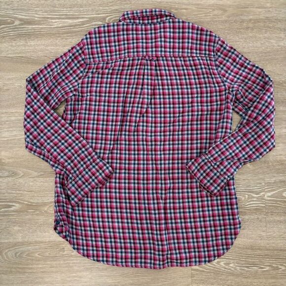 Roots Womens Flannel Purple blue plaid button up shirt cotton long sleeves sz S - Picture 2 of 10